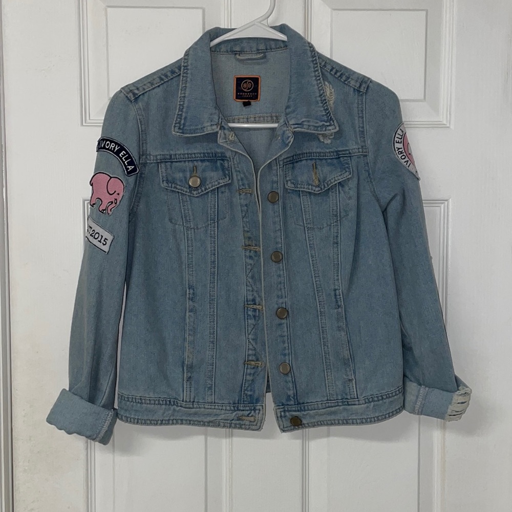 Ivory Ella Distressed Jean Jacket With Patches